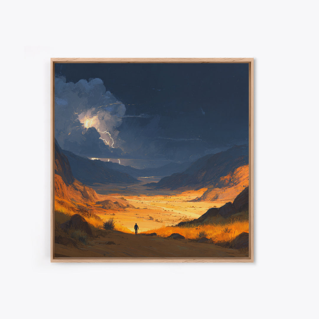 Stormy Desert Valley Wall Art, Lightning Landscape Painting, Moody Mountain Decor, Large Nature Art Print, Gift For Him, Home Decor