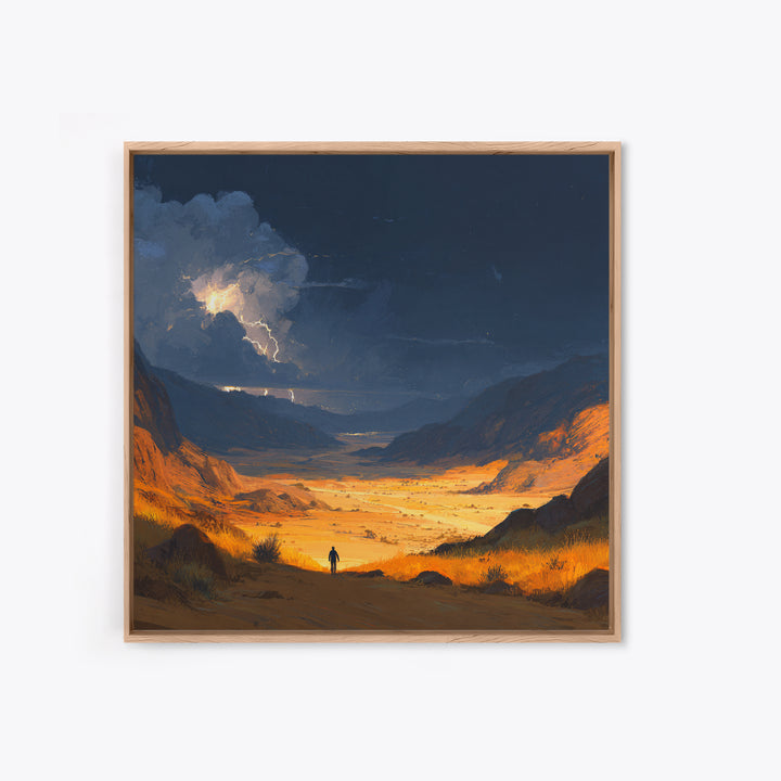 Stormy Desert Valley Wall Art, Lightning Landscape Painting, Moody Mountain Decor, Large Nature Art Print, Gift For Him, Home Decor