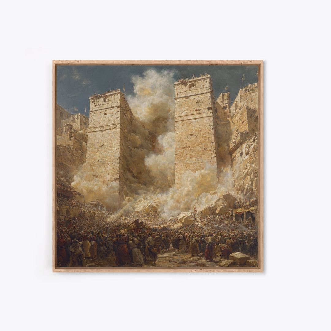 Epic Ancient Siege City Collapse Wall Art, Biblical Battle Canvas Print, Historical Drama, Medieval Decor, Statement Artwork
