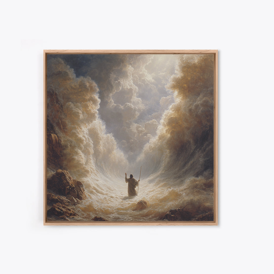Moses Parting The Red Sea Wall Art, Biblical Canvas Print, Christian Home Decor, Religious Gift, Dramatic Seascape Painting Print