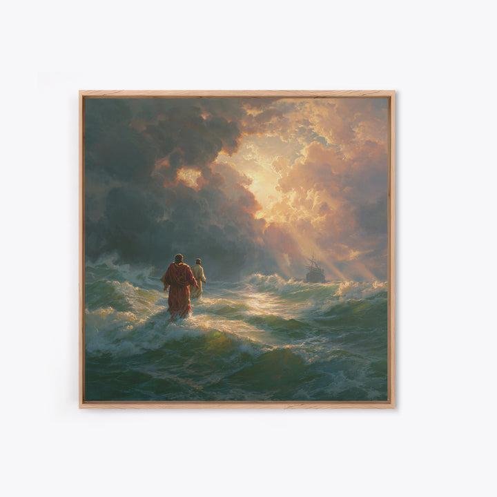 Jesus Walking On Stormy Sea Wall Art, Christian Canvas Print, Biblical Ocean Painting, Faith Gift, Dramatic Home Decor, For Living Room