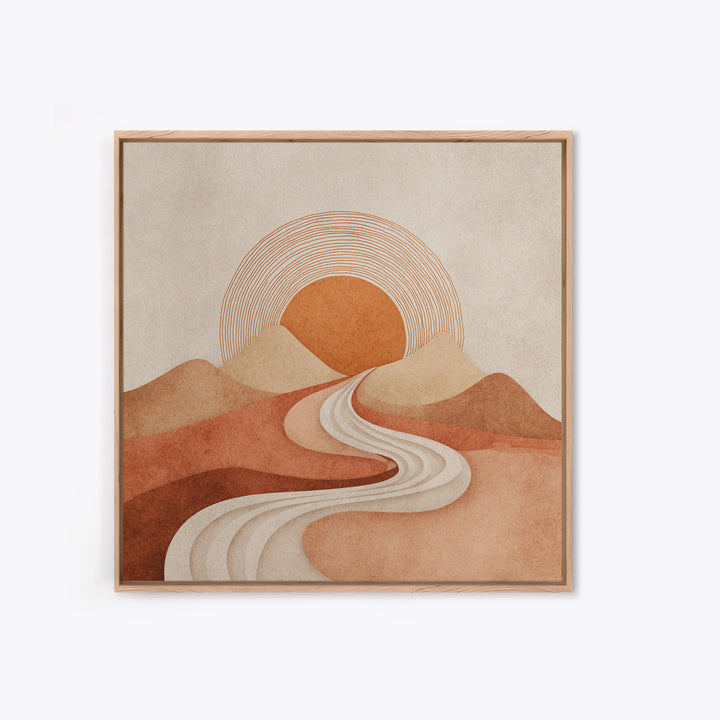 Boho Desert Landscape Wall Art, Terracotta Sunset Canvas Print, Southwestern Minimalist Decor, Earth Tone Living Room Art