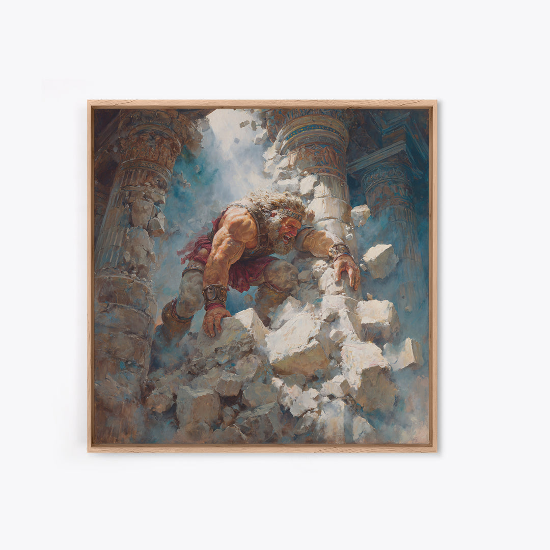 Ancient Titan Warrior In Crumbling Temple Wall Art, Greek Mythology Canvas Print, Dramatic Fantasy Ruins Home Decor Gift For Him