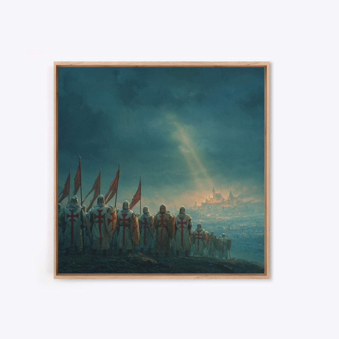 Templar Knights Over Misty Jerusalem Canvas Print, Medieval Fantasy Wall Art, Christian Decor, Crusader History Gift For Him
