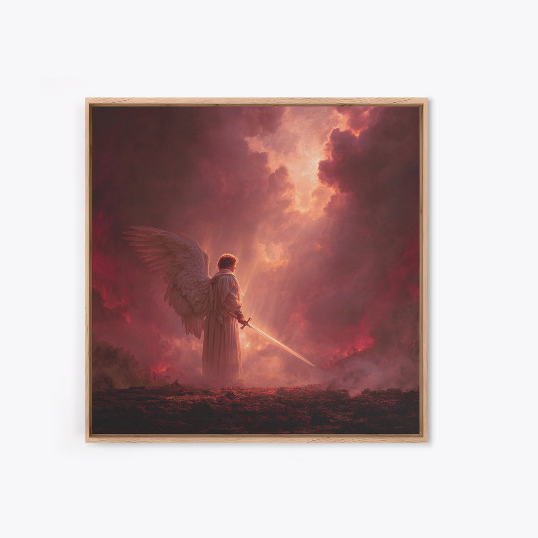 Angel Warrior With Sword Wall Art, Dark Fantasy Canvas Print, Christian Spiritual Decor, Gothic Celestial Statement Artwork