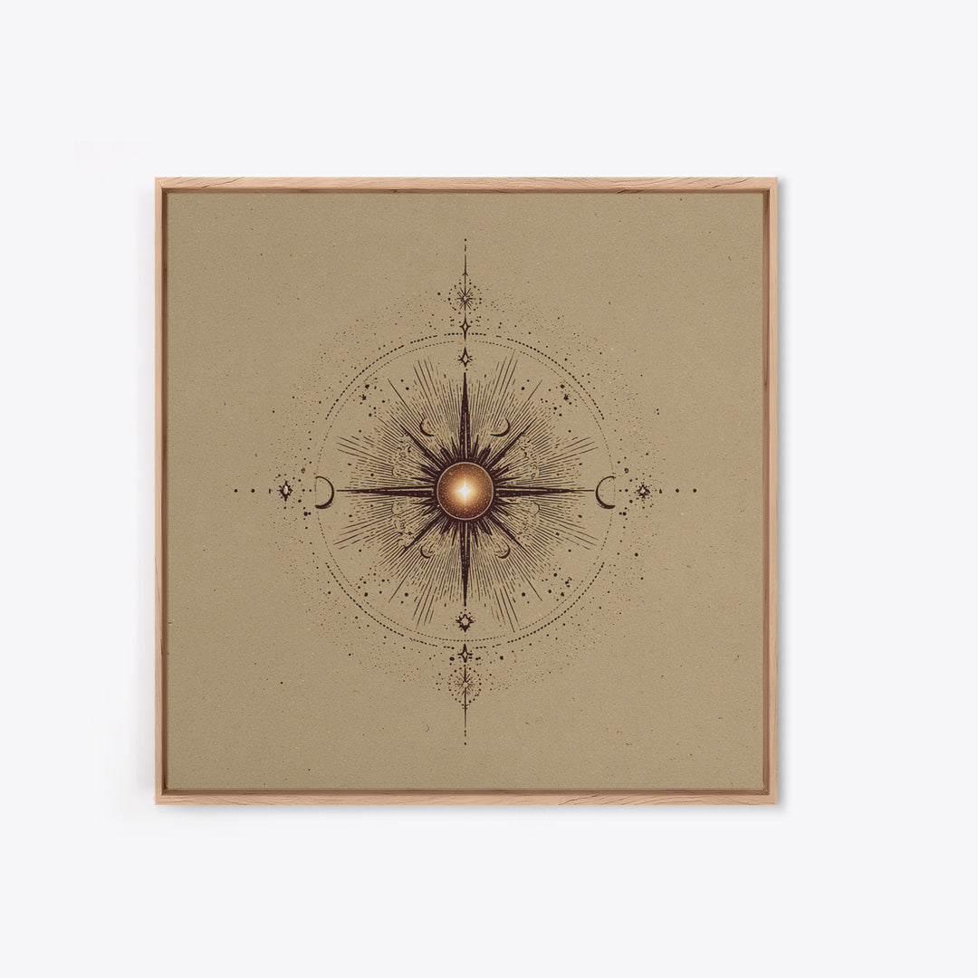 Celestial Sun And Moon Compass Wall Art, Mystical Zodiac Canvas Print, Boho Spiritual Decor For Meditation Room And Home Office