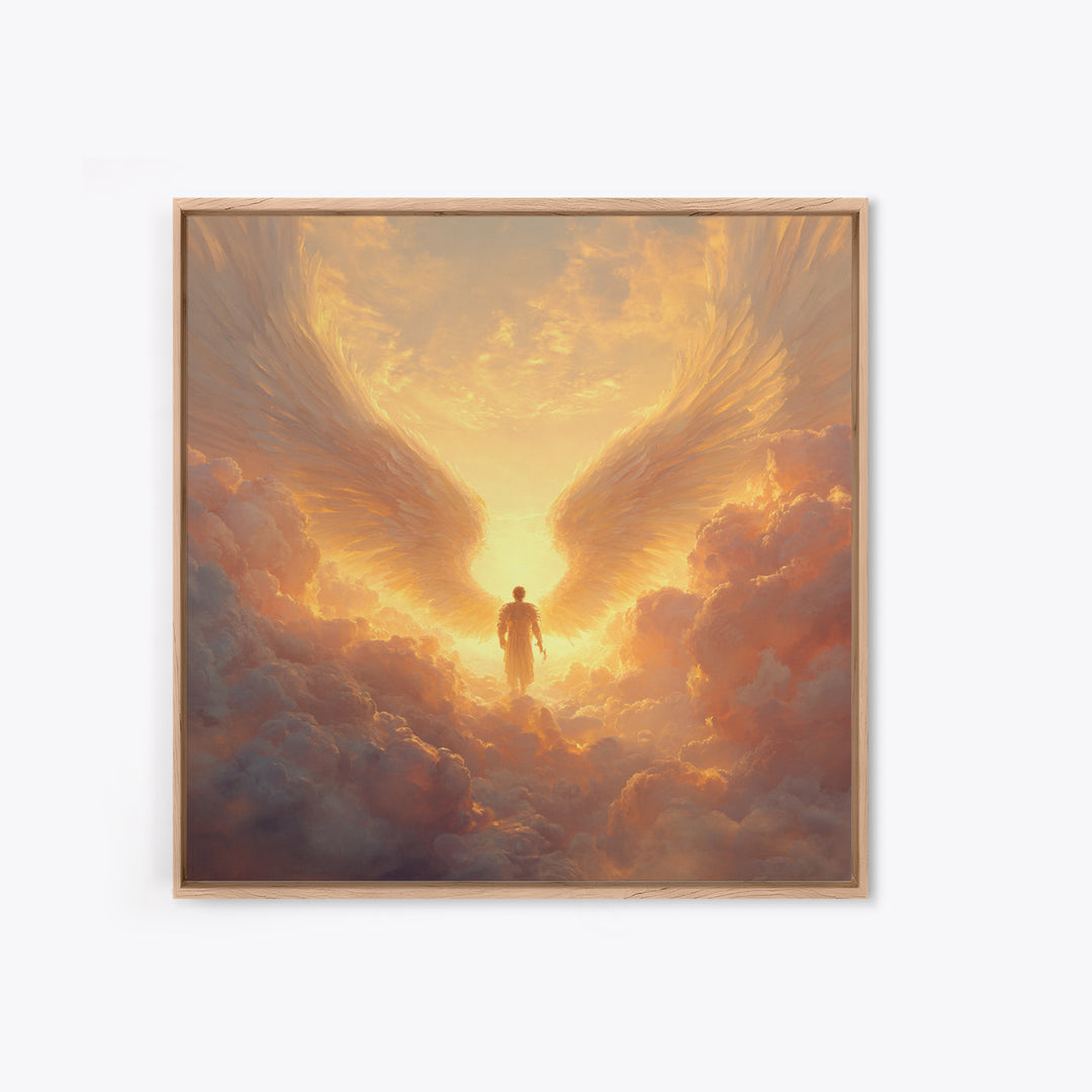 Angel Wings In Golden Clouds Canvas Print, Celestial Wall Art, Spiritual Heaven Decor, Guardian Angel Gift For Her, Nursery Wall Decor