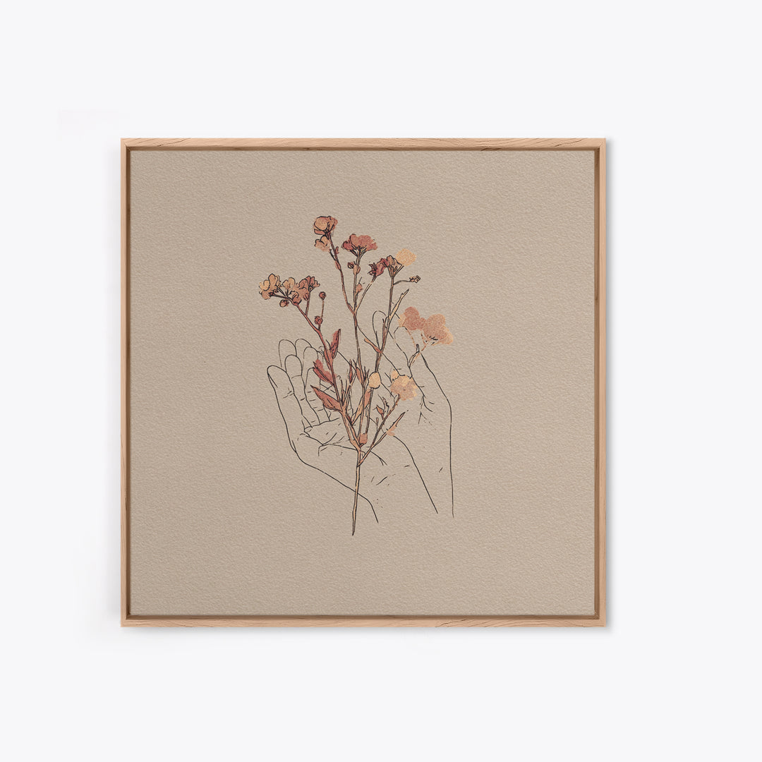 Delicate Hand With Wildflowers Wall Art, Feminine Botanical Line Art Canvas Print, Minimalist Bedroom Decor Gift For Her