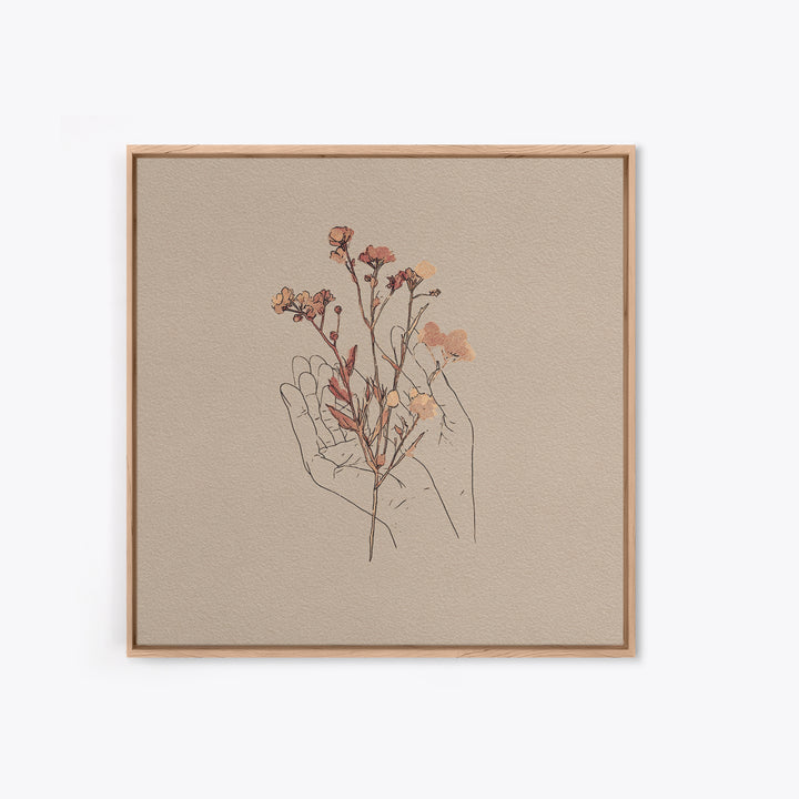 Delicate Hand With Wildflowers Wall Art, Feminine Botanical Line Art Canvas Print, Minimalist Bedroom Decor Gift For Her