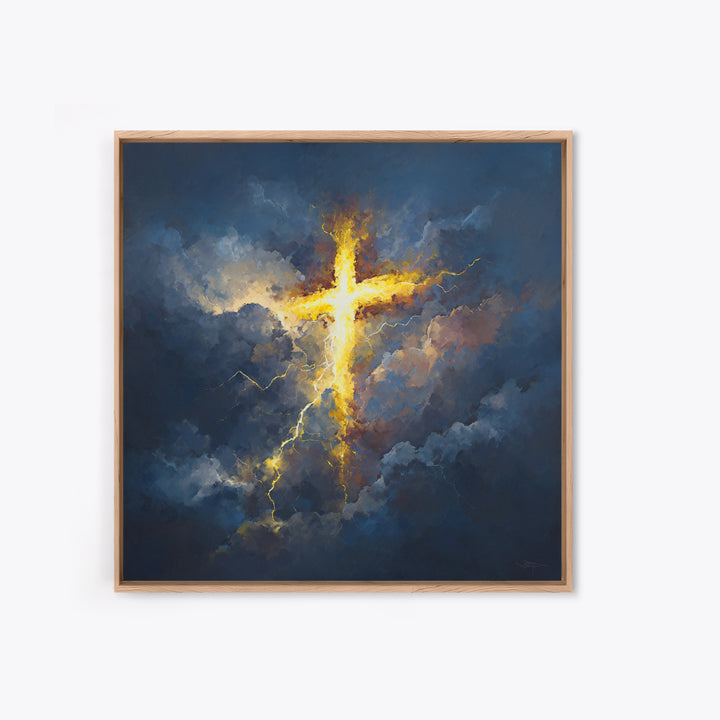 Glowing Cross In Storm Clouds Canvas Print, Christian Wall Art, Spiritual Gift, Faith Inspired Home Decor, Bible Verse Decor