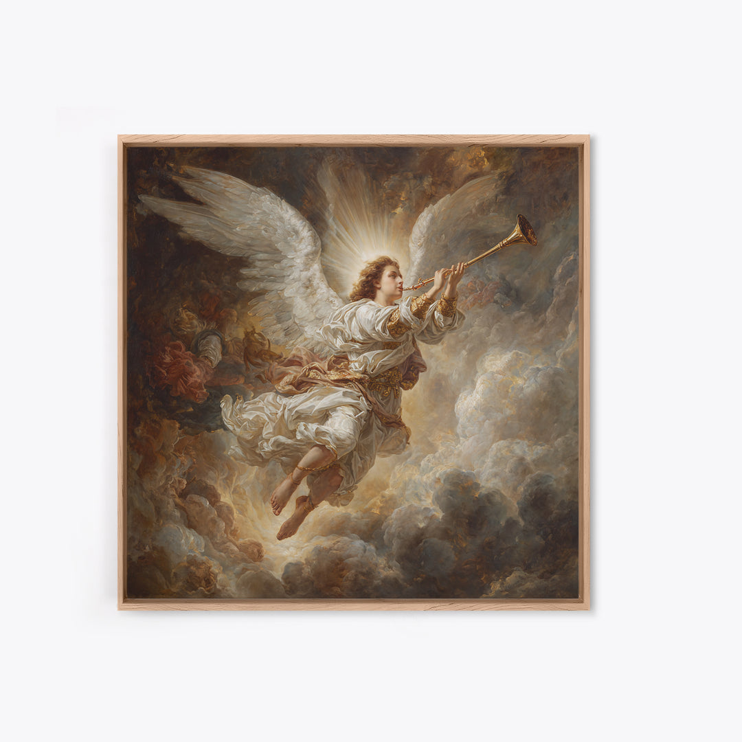 Baroque Angel Trumpet Wall Art, Celestial Religious Painting, Renaissance Inspired Decor, Christian Gift, Fine Art Print