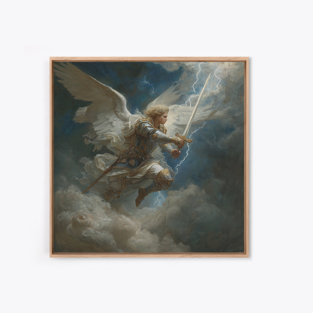 Archangel Warrior With Lightning Sword Canvas Print, Dramatic Christian Wall Art, Fantasy Angel Decor, Spiritual Gift For Him