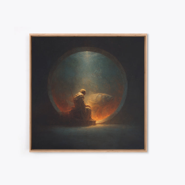Surreal Fisherman And Giant Fish Canvas Print, Dark Fantasy Art, Moody Wall Decor, Unique Statement Artwork, Fine Art Print