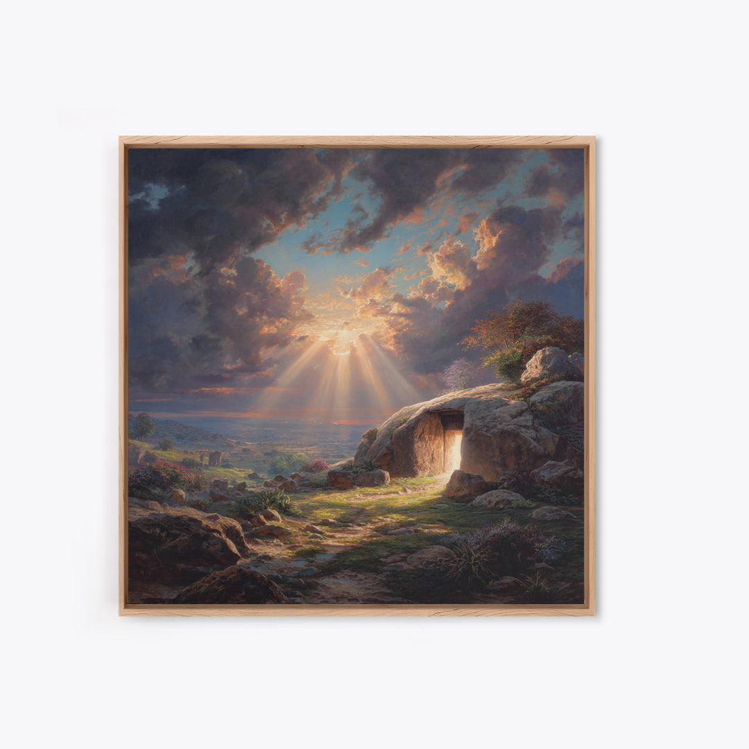 Empty Tomb Resurrection Wall Art, Christian Landscape Canvas Print, Easter Decor, Bible Story Gift, Inspirational Home Decor
