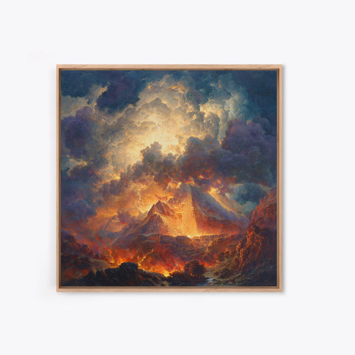 Volcanic Pyramid Storm Canvas Print, Fantasy Landscape Wall Art, Dramatic Lightning Decor, Dark Academia Statement Artwork