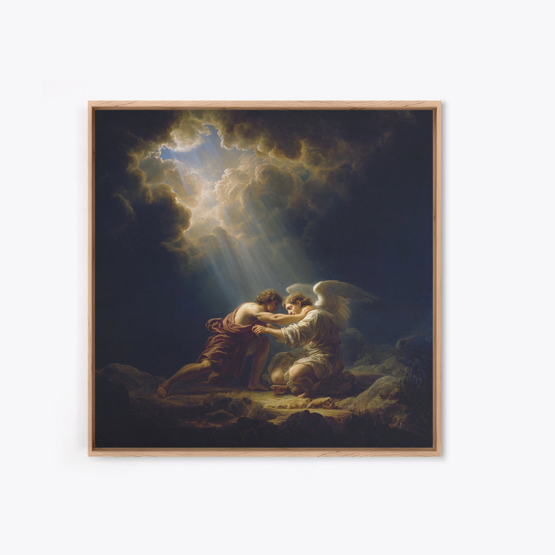 Guardian Angel Comforting Man Canvas Print, Biblical Wall Art, Religious Fine Art, Spiritual Home Decor Gift For Her And Him