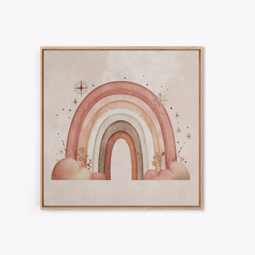 Boho Rainbow Stars And Clouds Wall Art, Neutral Nursery Canvas Print, Whimsical Kids Room Decor Baby Shower Gift For Girl