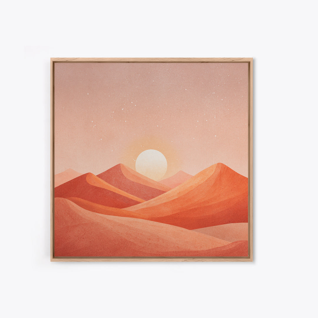 Blush Desert Mountains Sunrise Wall Art, Warm Terracotta Landscape Canvas Print, Modern Boho Living Room Decor Above Bed