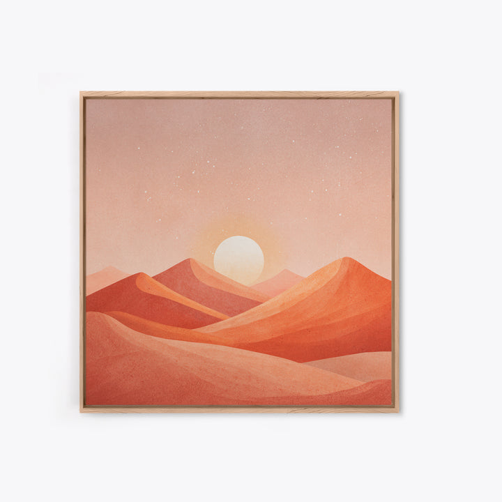 Blush Desert Mountains Sunrise Wall Art, Warm Terracotta Landscape Canvas Print, Modern Boho Living Room Decor Above Bed