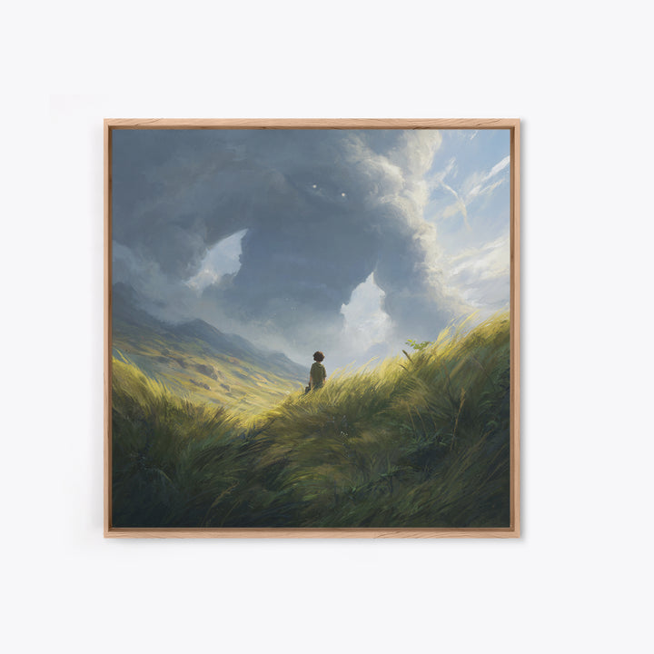 Lone Wanderer In Stormy Mountain Valley Wall Art, Fantasy Landscape Painting, Moody Nature Decor, Large Canvas Print, Home Decor