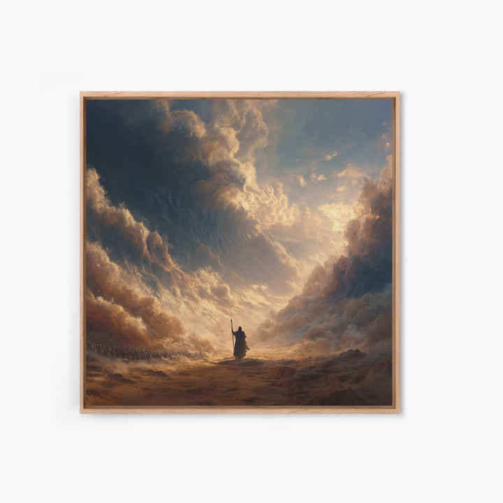 Biblical Sea Parting Prophet In Golden Storm Wall Art, Christian Canvas Print, Dramatic Religious Housewarming Gift Home Decor