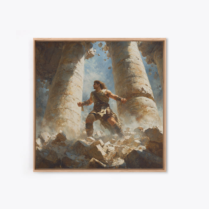 Heroic Warrior Among Crumbling Columns Wall Art, Fantasy Canvas Print, Ancient Ruins Decor, Mythology Artwork Gift For Him
