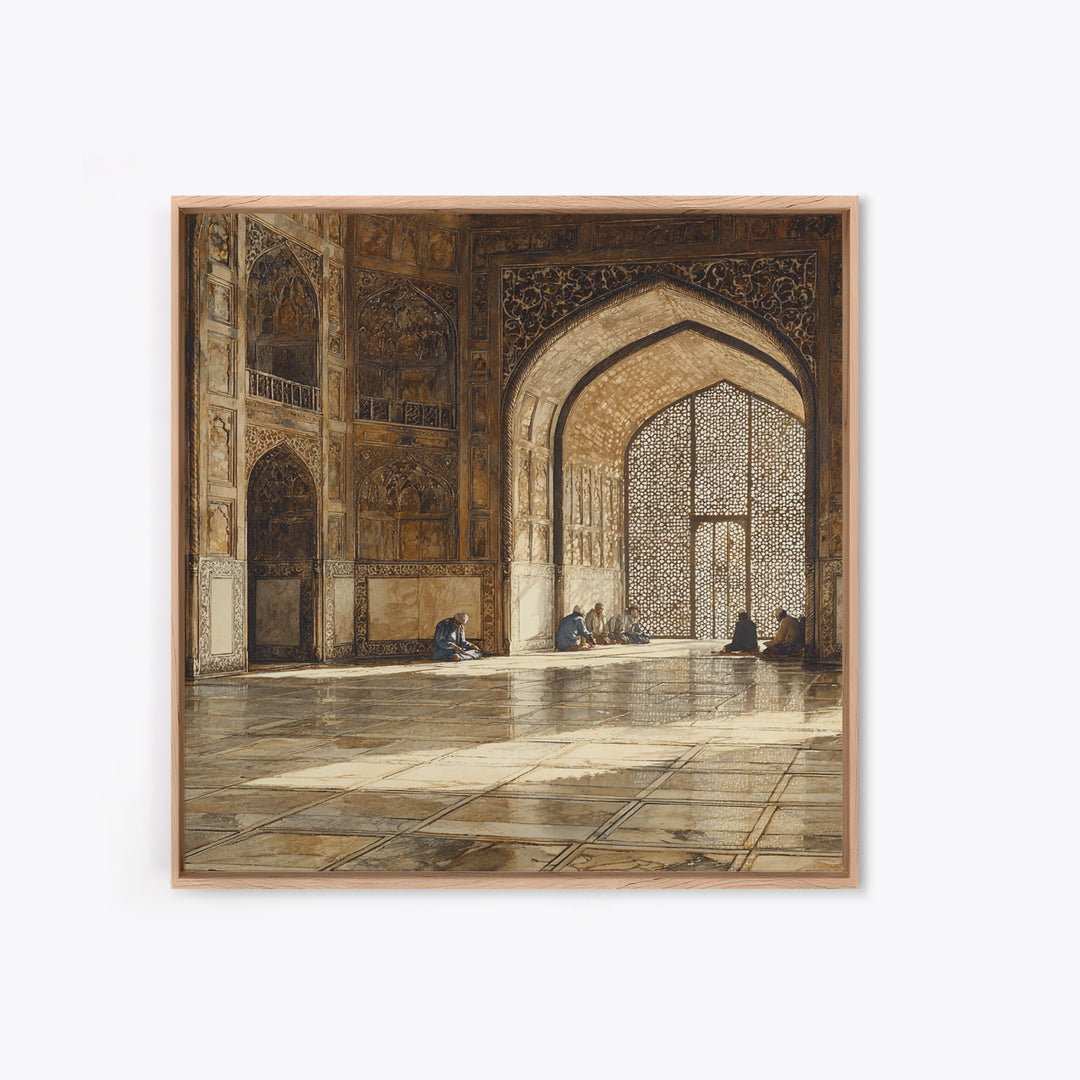 Ornate Mosque Interior Prayer Wall Art, Islamic Architecture Canvas Print, Ramadan Decor, Spiritual Home Decor, Muslim Gift
