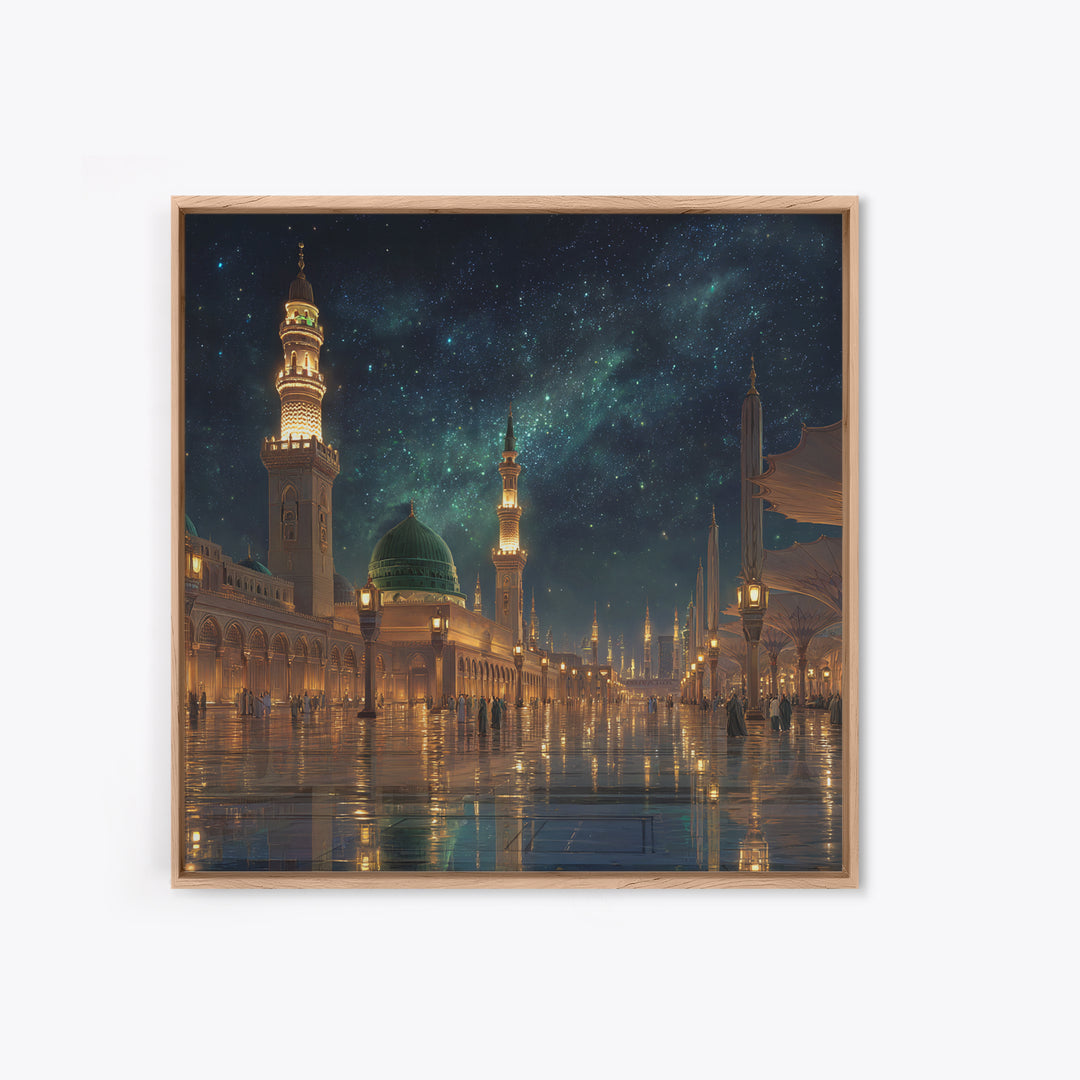 Starry Mosque Courtyard At Night Canvas Print, Islamic Architecture Wall Art, Celestial Decor, Muslim Home Decor Gift Idea