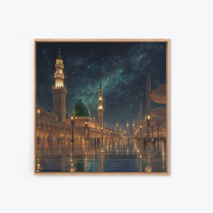 Starry Mosque Courtyard At Night Canvas Print, Islamic Architecture Wall Art, Celestial Decor, Muslim Home Decor Gift Idea