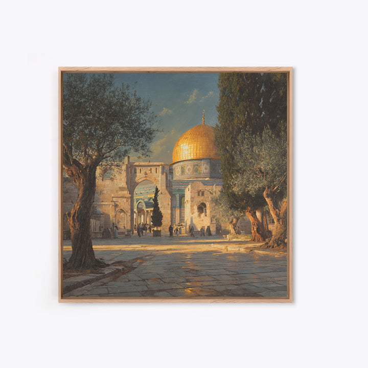 Golden Dome Of The Rock Courtyard Wall Art, Jerusalem Islamic Architecture, Olive Tree Landscape, Travel Poster, Spiritual Decor