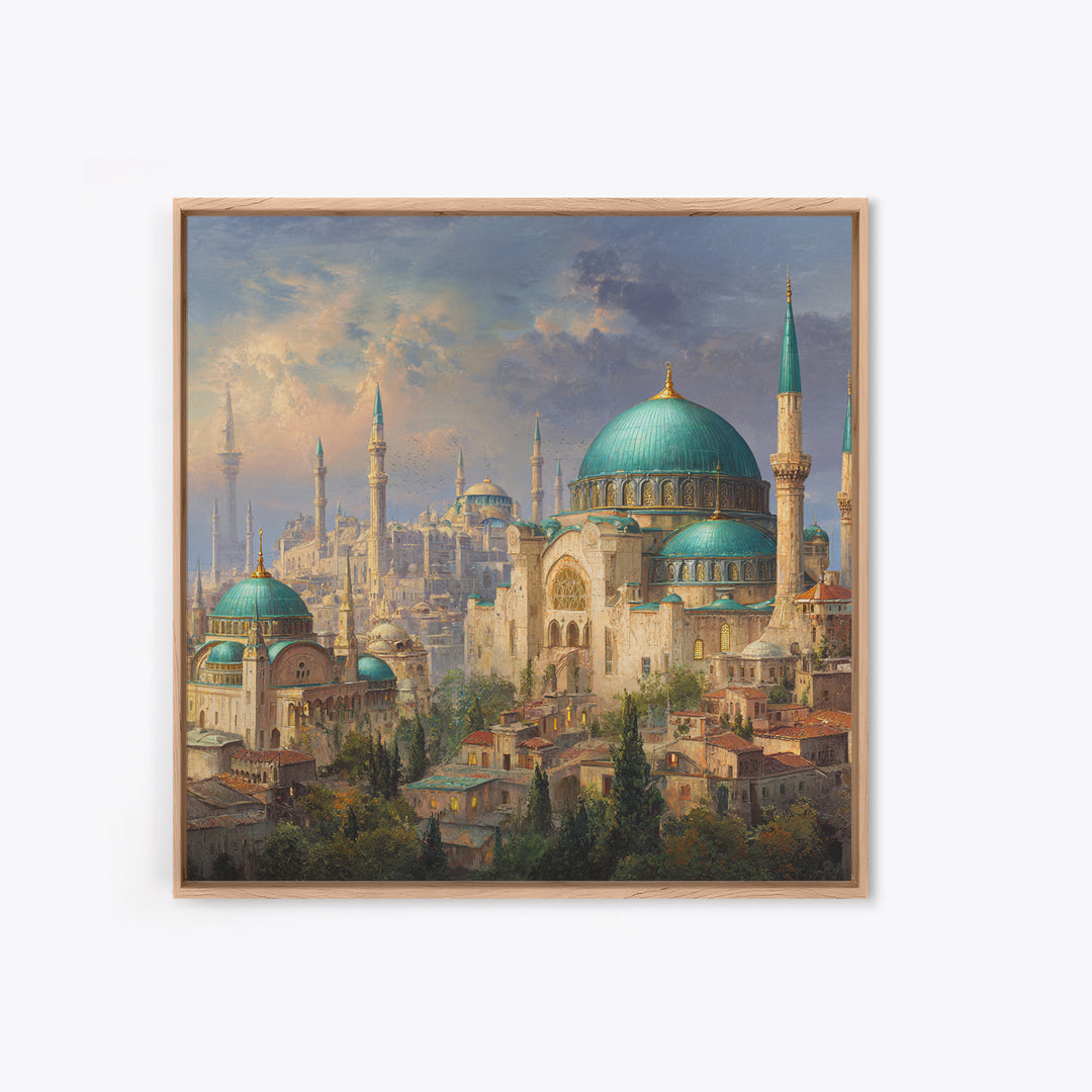 Turquoise Domed Istanbul Mosque Canvas Print, Islamic Architecture Wall Art, Middle Eastern Decor, Elegant Travel Poster