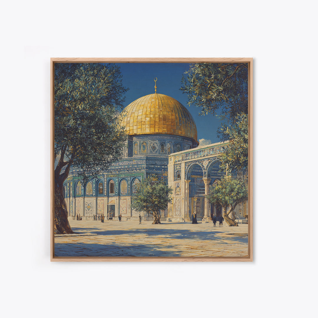 Golden Dome Jerusalem Courtyard Wall Art, Islamic Architecture Canvas Print, Mosque Decor, Middle Eastern Travel Poster Print