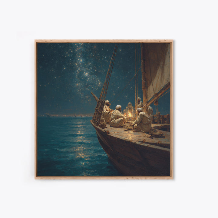 Starlit Arabian Sailboat Canvas Print, Nautical Wall Art, Ocean Night Seascape, Coastal Decor, Travel Inspired Art, Starry Sky