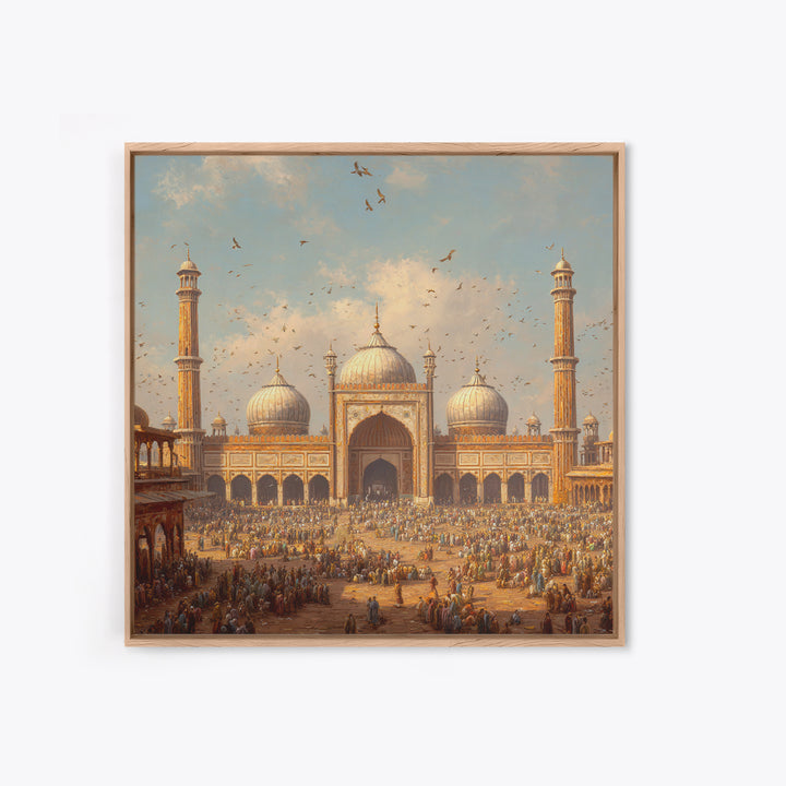 Grand Mosque Courtyard Framed Canvas Print, Islamic Architecture Wall Art, Spiritual Home Decor, Eid Gift, Living Room Art