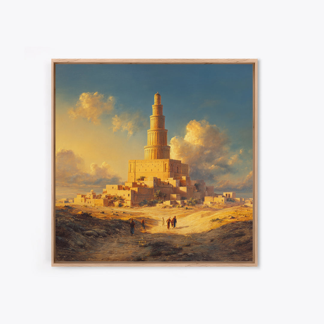 Golden Desert Tower Of Babylon Canvas Print, Ancient Middle Eastern Landscape Wall Art For Living Room, Office Decor Gift