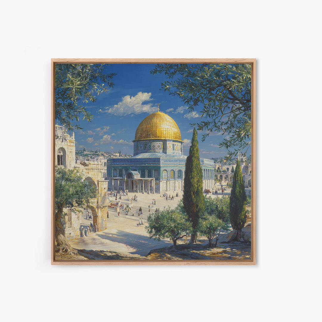 Golden Dome Of The Rock Jerusalem Canvas Print, Islamic Architecture Painting, Holy Land Travel Poster, Prayer Room Decor