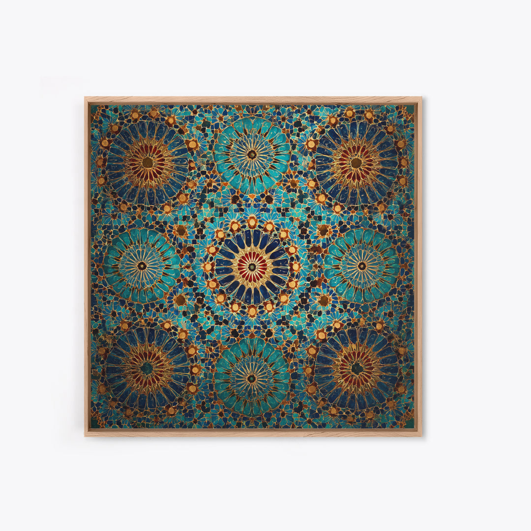 Turquoise Moroccan Tile Mosaic Wall Art, Geometric Islamic Canvas Print, Boho Wall Decor, Mediterranean Home Decor Gift Idea
