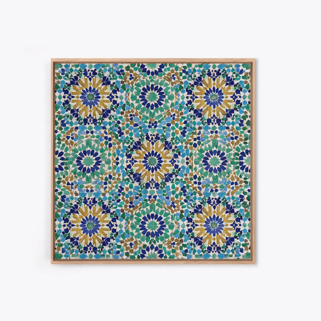 Moroccan Mosaic Tile Pattern Wall Art, Islamic Geometric Print, Teal Blue Wall Decor, Mediterranean Morocco Home Decor Gift
