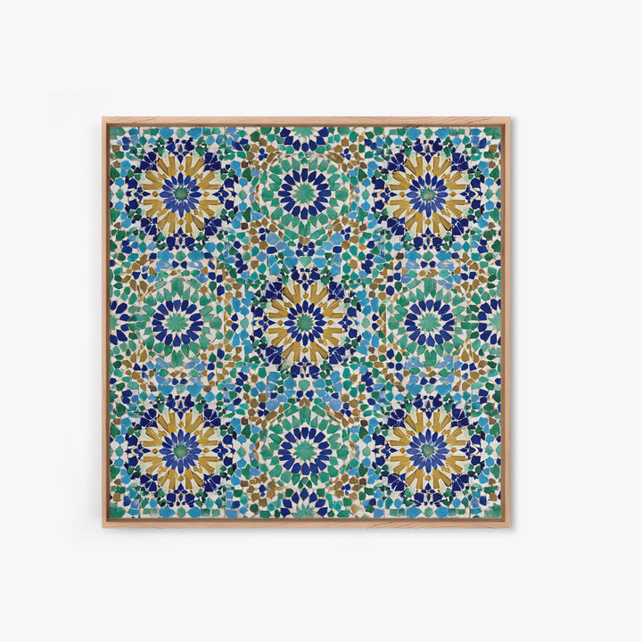 Moroccan Mosaic Tile Pattern Wall Art, Islamic Geometric Print, Teal Blue Wall Decor, Mediterranean Morocco Home Decor Gift