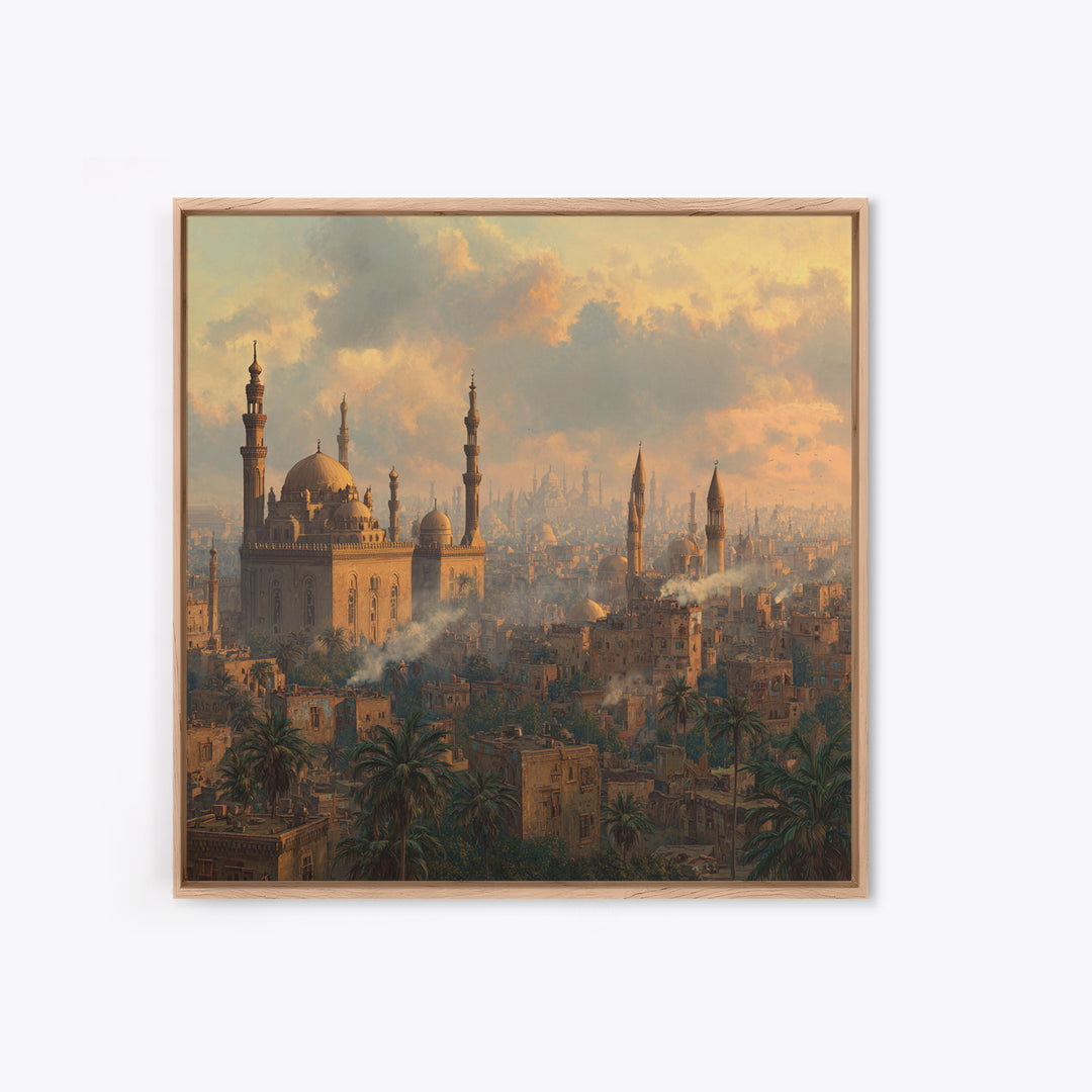 Cairo Mosque Skyline At Golden Hour Canvas Print, Islamic Wall Art, Middle Eastern Decor, Spiritual Cityscape Poster, Travel Art