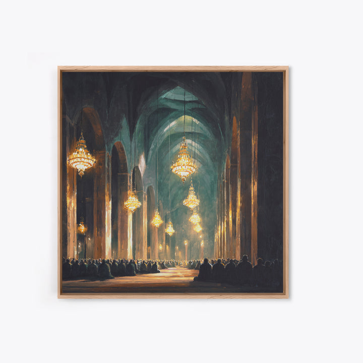Grand Mosque Chandeliers Canvas Print, Islamic Architecture Wall Art, Spiritual Decor, Prayer Room Art, Elegant Home Decor