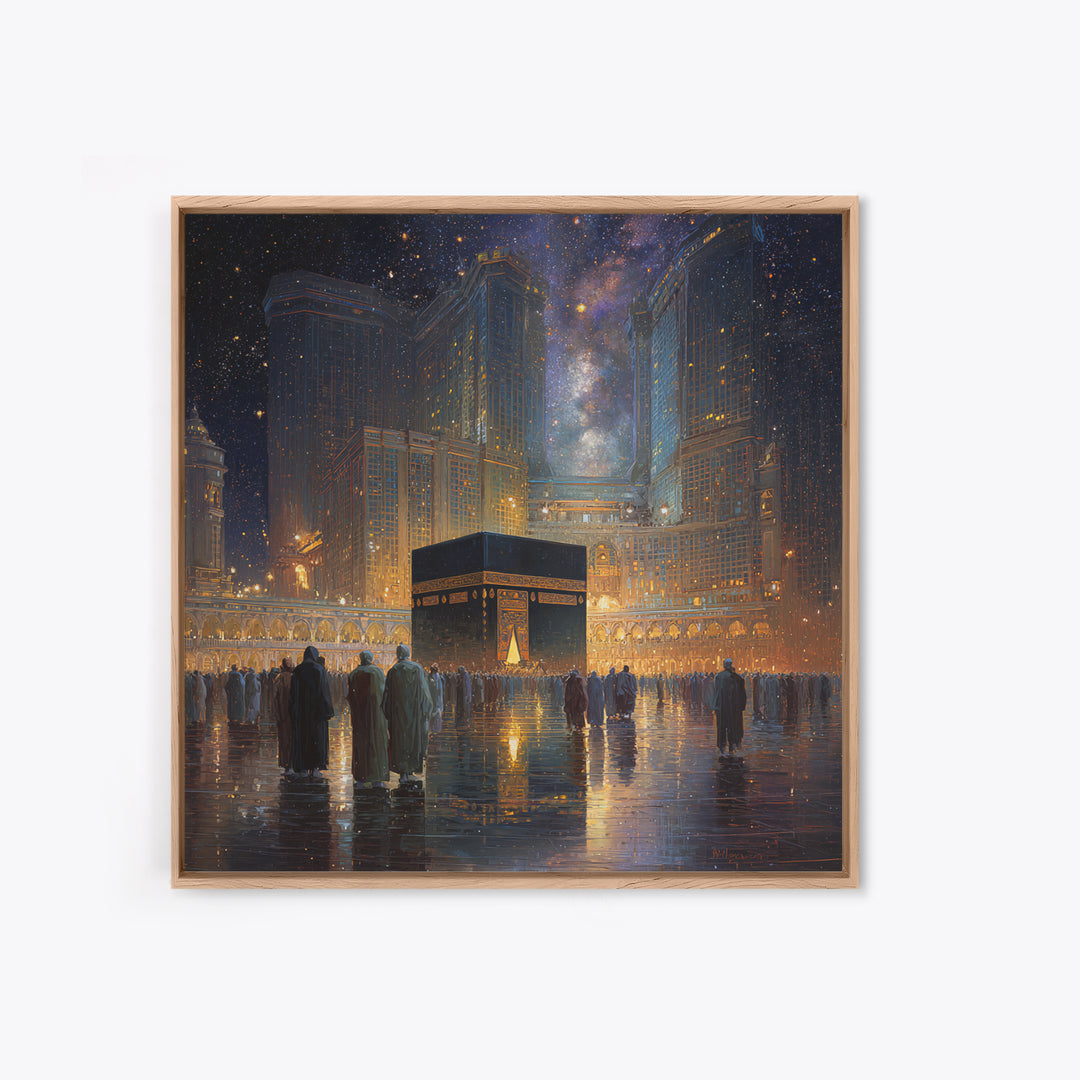Kaaba At Mecca Under Starry Night Wall Art, Islamic Canvas Print, Quran Wall Decor, Ramadan Gift, Spiritual Muslim Home Decor