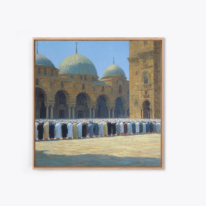 Sunlit Mosque Courtyard Prayer Wall Art, Islamic Architecture Canvas Print, Muslim Home Decor, Ramadan Gift, Spiritual Decor