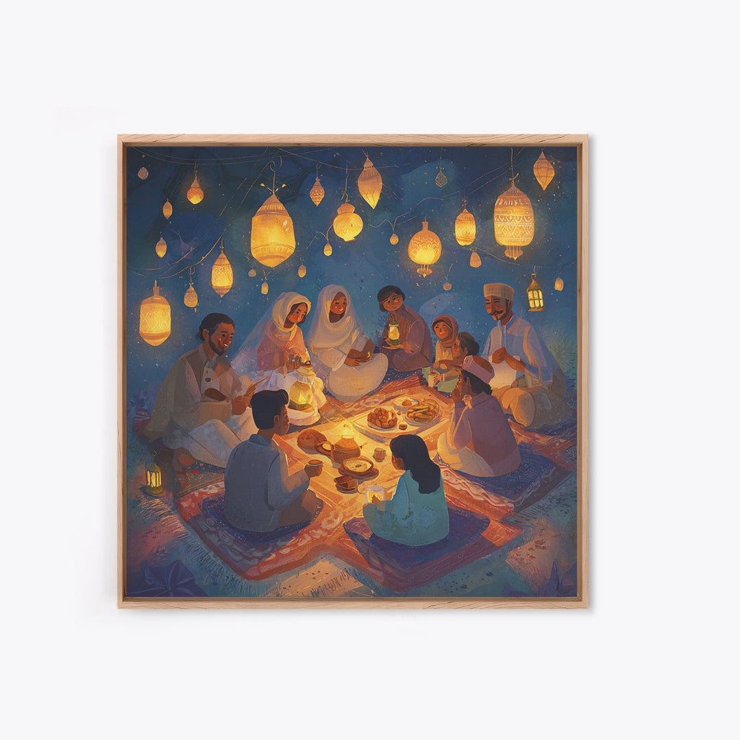 Ramadan Family Lantern Picnic Wall Art, Islamic Canvas Print, Eid Decor, Muslim Home Decor, Housewarming Gift For Living Room