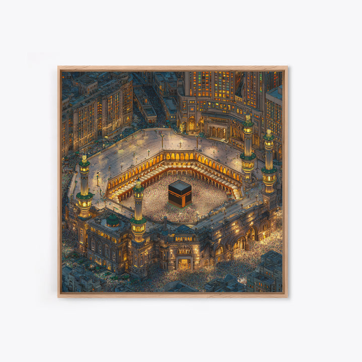 Illuminated Kaaba In Makkah At Night Wall Art, Islamic Home Decor, Quran Decor, Mosque Print, Eid Gift, Muslim Wall Decor