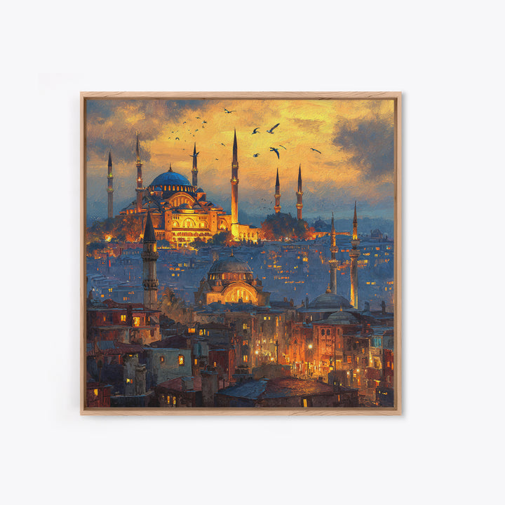 Glowing Istanbul Mosque Skyline Wall Art, Islamic Architecture Canvas Print, Travel Poster, Cityscape Art, Turkish Home Decor