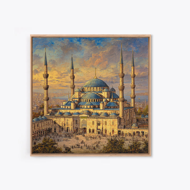 Blue Mosque Istanbul Framed Canvas Print, Islamic Architecture Wall Decor, Turkey Travel Poster, Elegant Living Room Art
