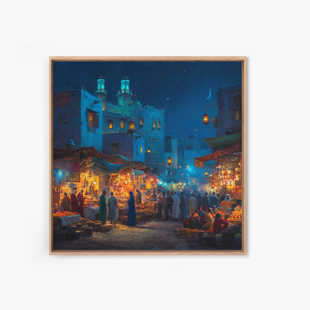 Lantern Lit Moroccan Night Market Wall Art, Islamic Architecture Canvas Print, Ramadan Decor, Middle Eastern Travel Poster
