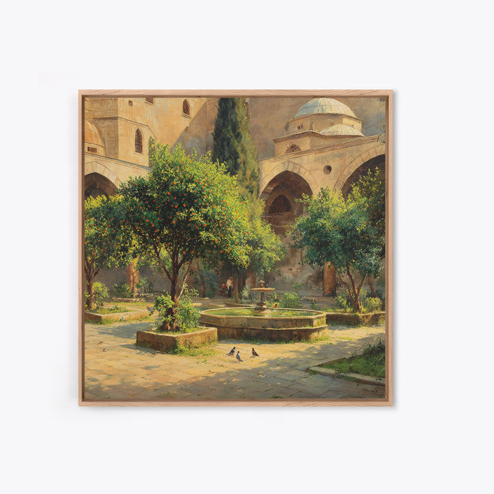 Mediterranean Orange Tree Courtyard Wall Art, Islamic Architecture Print, Garden Wall Decor, Warm Travel Art Print, Old World Decor