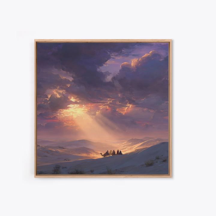 Golden Desert Riders At Sunset Wall Art, Dramatic Landscape Canvas Print, Western Decor, Mountain Art, Warm Living Room Decor